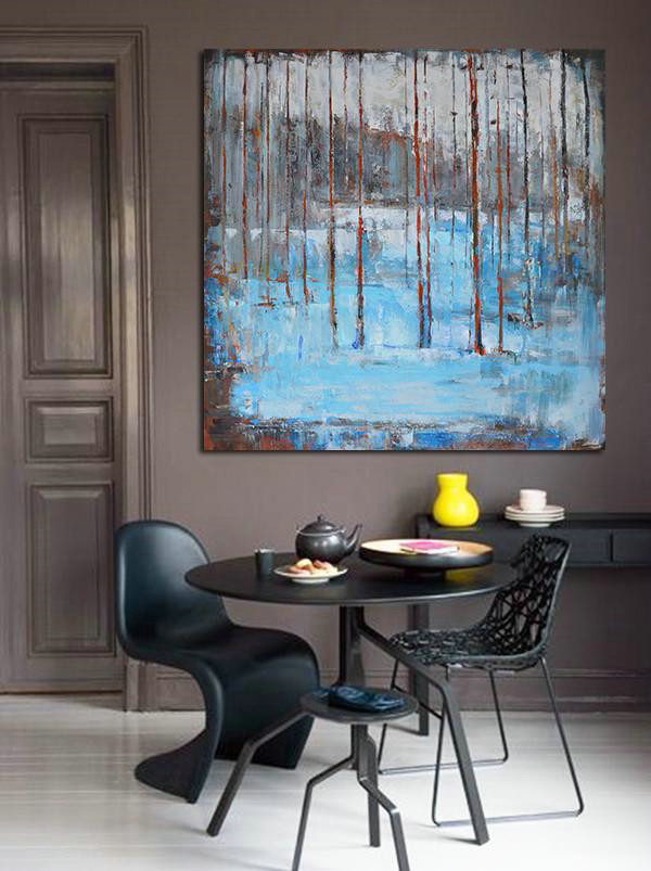 Large Abstract Art Handmade Oil Painting,Oversized Abstract Landscape Oil Painting,Extra Large Canvas Painting,Blue,Gray,Red.etc